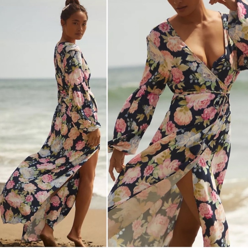 Maaji Floral Aubree Kimono Maxi Dress Cover Up in Navy Midnight Garden